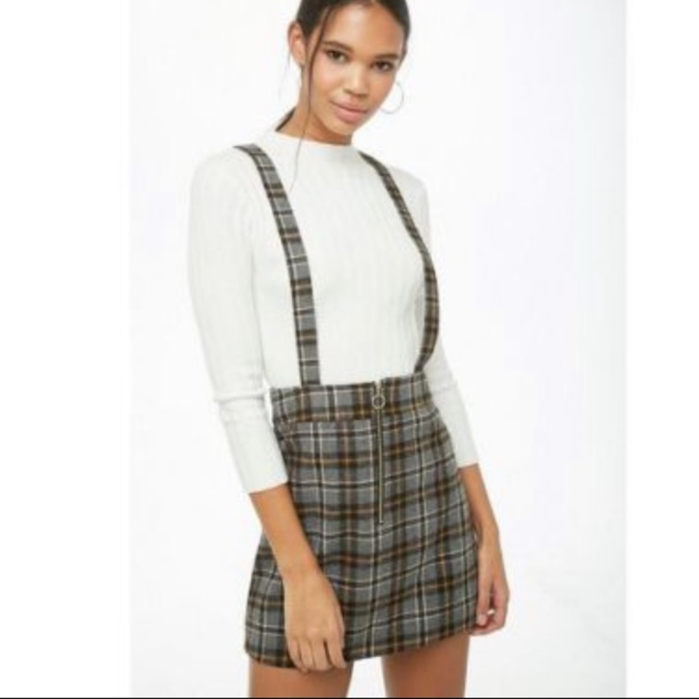 Gray Pull-ring Plaid Pinafore Dress